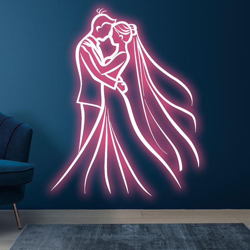 Romantic Pink Bride and Groom Hugging Neon signs | LED Wedding Decoration Lights | Wedding Ceremony Mood Lights | Perfect for capturing moments of love