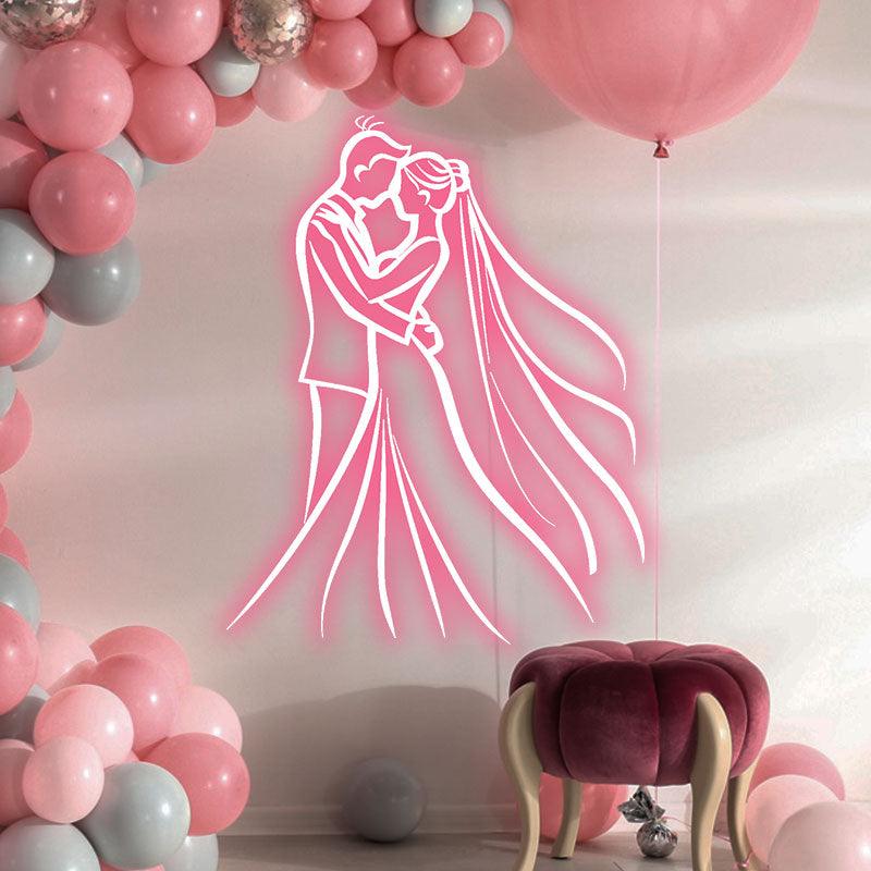 Romantic Pink Bride and Groom Hugging Neon signs | LED Wedding Decoration Lights | Wedding Ceremony Mood Lights | Perfect for capturing moments of love