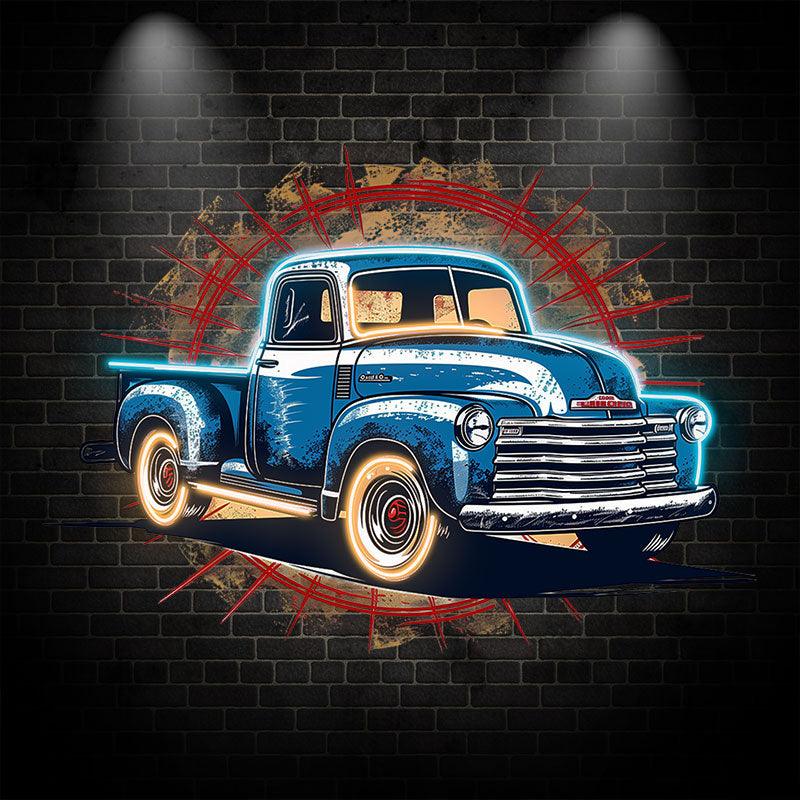 Blue Pickup Truck LED Neon signs | Round Clay Backdrop Decorative Lights | Creative Home & Store Decoration