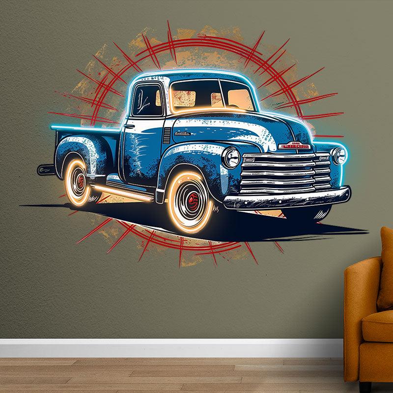 Blue Pickup Truck LED Neon signs | Round Clay Backdrop Decorative Lights | Creative Home & Store Decoration