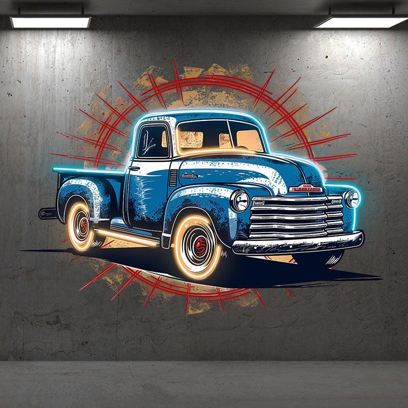 Blue Pickup Truck LED Neon signs | Round Clay Backdrop Decorative Lights | Creative Home & Store Decoration