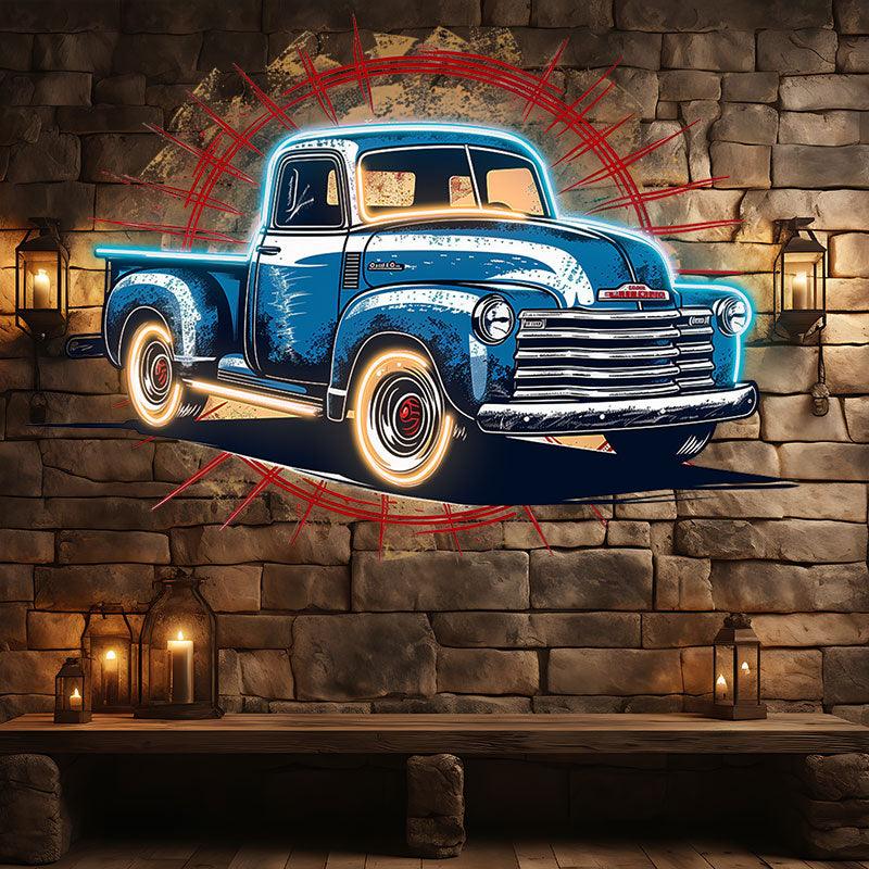 Blue Pickup Truck LED Neon signs | Round Clay Backdrop Decorative Lights | Creative Home & Store Decoration