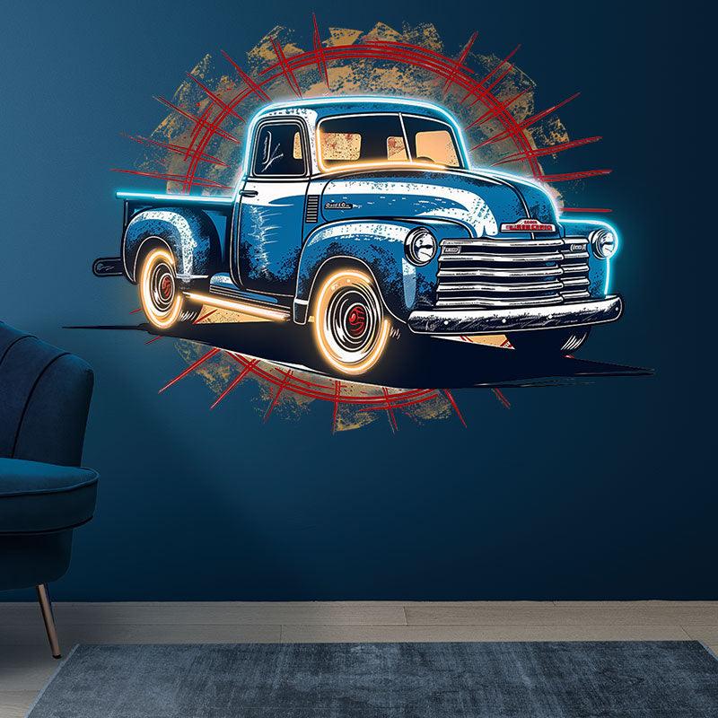 Blue Pickup Truck LED Neon signs | Round Clay Backdrop Decorative Lights | Creative Home & Store Decoration