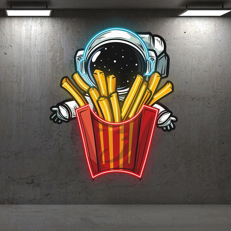 Astronauts Hugging French Fries in Space LED Neon signs| Creative Fun Decorative Lights | Home & Store Lighting