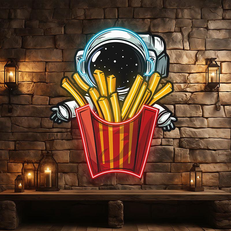 Astronauts Hugging French Fries in Space LED Neon signs| Creative Fun Decorative Lights | Home & Store Lighting
