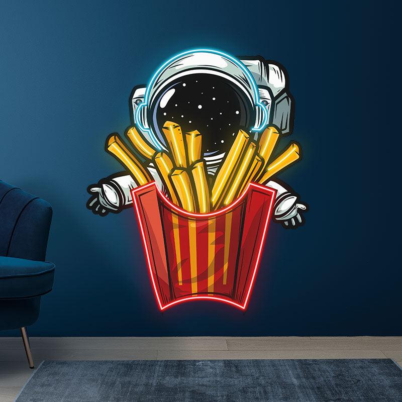 Astronauts Hugging French Fries in Space LED Neon signs| Creative Fun Decorative Lights | Home & Store Lighting