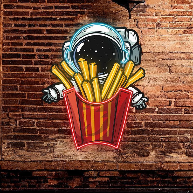 Astronauts Hugging French Fries in Space LED Neon signs| Creative Fun Decorative Lights | Home & Store Lighting
