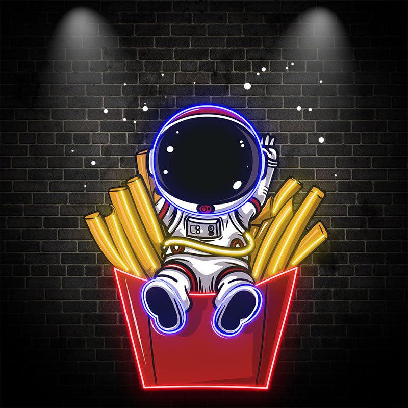 Astronaut Sitting in French Fries LED Neon signs | Fun Creative Decorative Lights | Ideal for Home & Shop Lighting