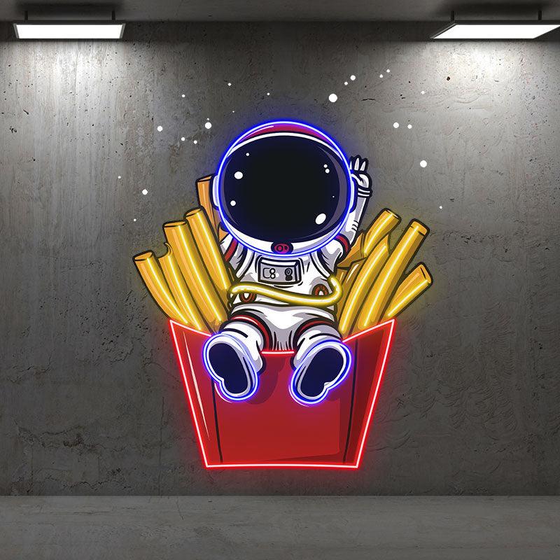 Astronaut Sitting in French Fries LED Neon signs | Fun Creative Decorative Lights | Ideal for Home & Shop Lighting