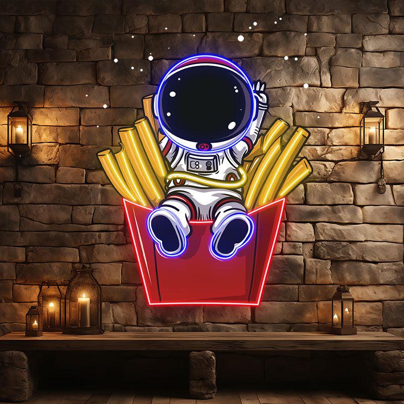 Astronaut Sitting in French Fries LED Neon signs | Fun Creative Decorative Lights | Ideal for Home & Shop Lighting