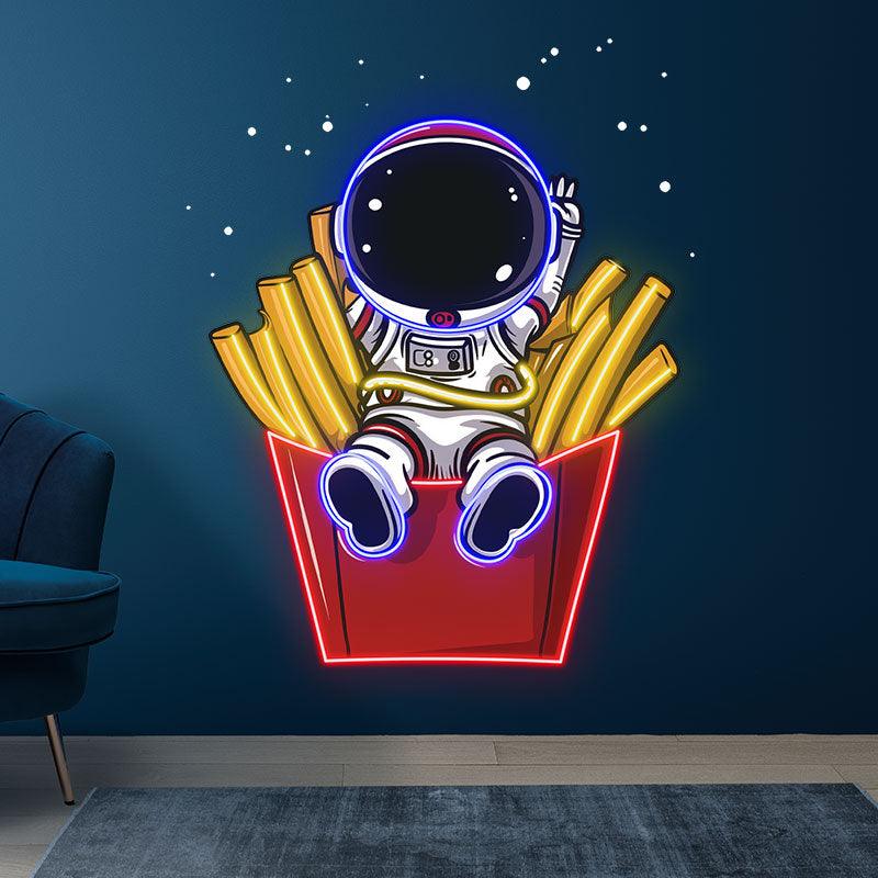 Astronaut Sitting in French Fries LED Neon signs | Fun Creative Decorative Lights | Ideal for Home & Shop Lighting