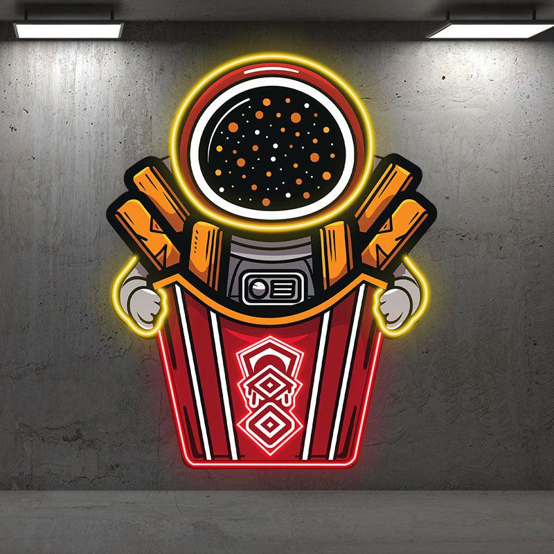 Astronaut Holding Up Giant French Fries LED Neon signs | Creative Fun Decorative Lights | Ideal for Home & Party Lighting