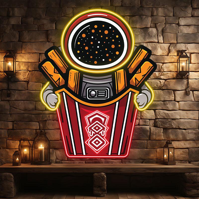 Astronaut Holding Up Giant French Fries LED Neon signs | Creative Fun Decorative Lights | Ideal for Home & Party Lighting
