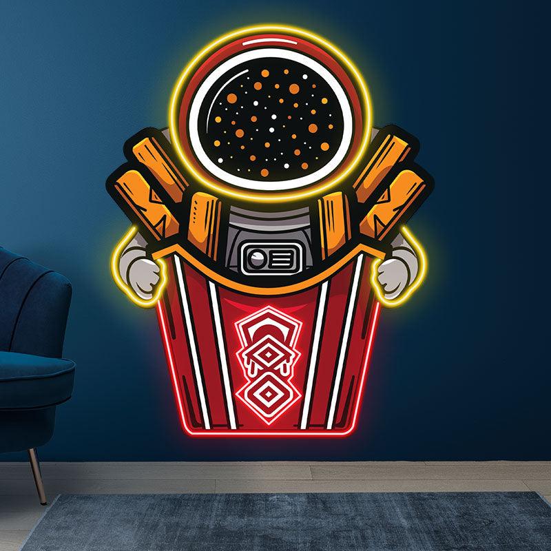 Astronaut Holding Up Giant French Fries LED Neon signs | Creative Fun Decorative Lights | Ideal for Home & Party Lighting