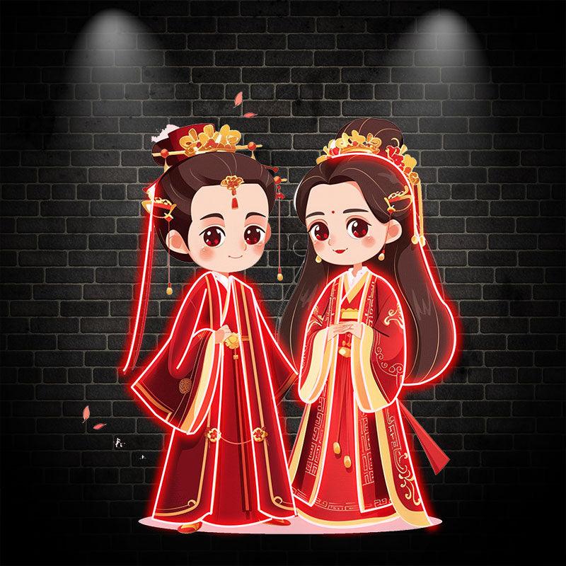 Antique Bride & Groom LED Neon signs| Red Dress Warm Picture Decoration Light | Suitable for Wedding & Home Decoration