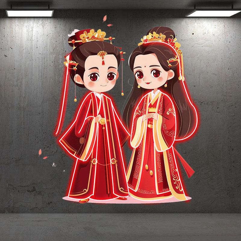Antique Bride & Groom LED Neon signs| Red Dress Warm Picture Decoration Light | Suitable for Wedding & Home Decoration