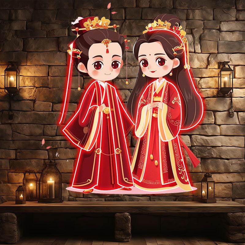 Antique Bride & Groom LED Neon signs| Red Dress Warm Picture Decoration Light | Suitable for Wedding & Home Decoration