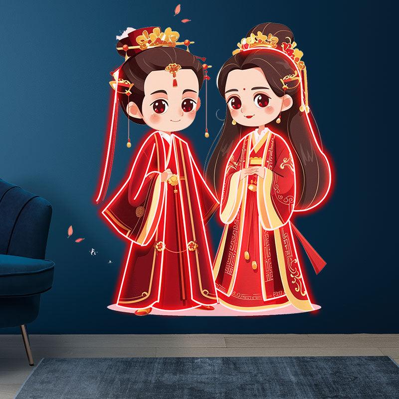 Antique Bride & Groom LED Neon signs| Red Dress Warm Picture Decoration Light | Suitable for Wedding & Home Decoration