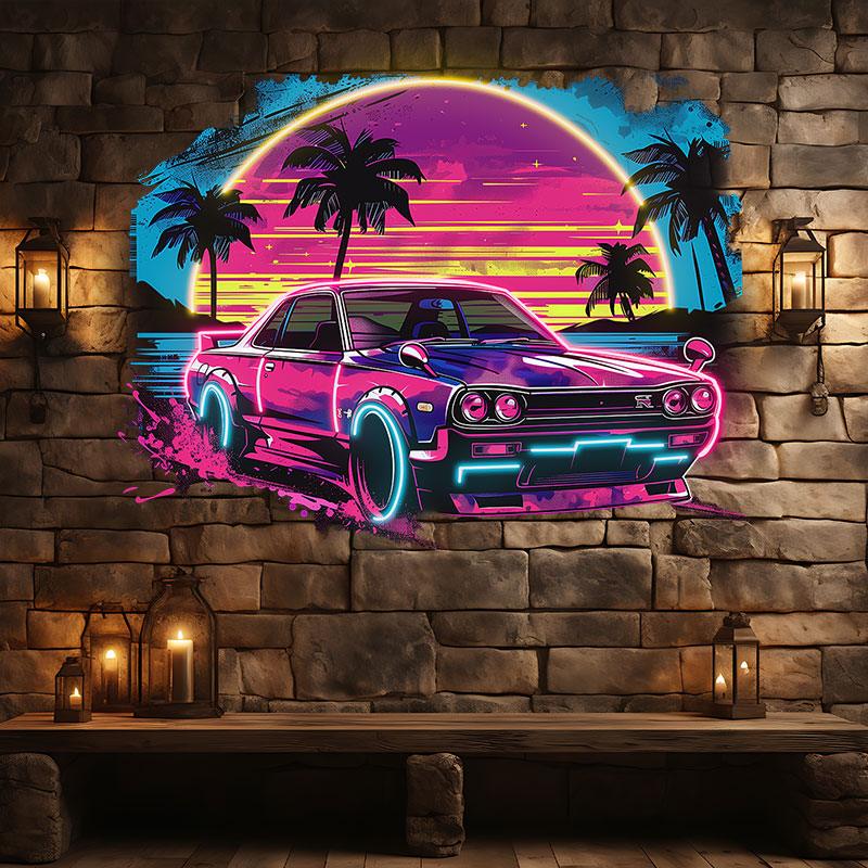 LED Neon signs Sunset | Coconut Tree Seaside Supercar Mercedes Benz Decorative Lights | Creative Home & Shop Decoration