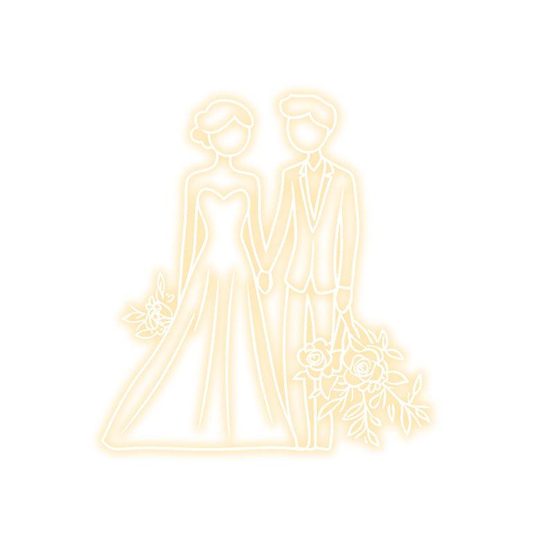White Lighting Art LED Neon signs | Bride and Groom Hand in Hand Happy Picture Decoration Light | Suitable for Wedding and Home Decoration