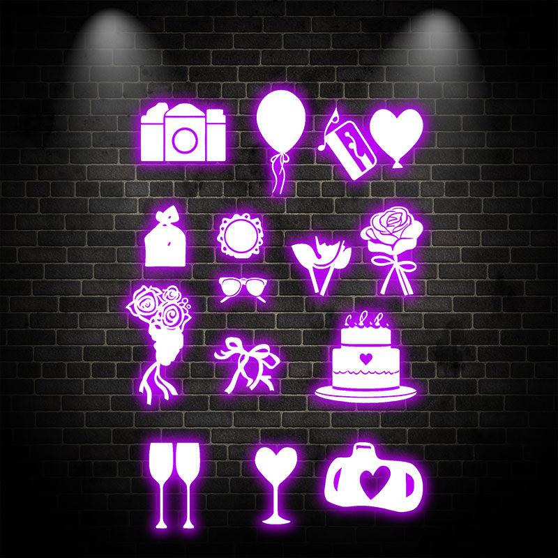 Festive Party Props LED signs Neon | Camera, Bouquet, Cake, Flower, Wine Decoration Lights | For Wedding, Birthday & Celebration