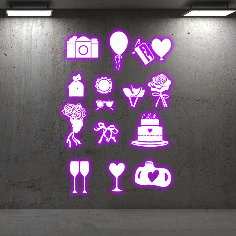 Festive Party Props LED signs Neon | Camera, Bouquet, Cake, Flower, Wine Decoration Lights | For Wedding, Birthday & Celebration