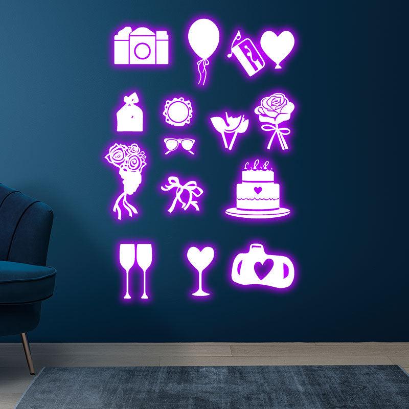 Festive Party Props LED signs Neon | Camera, Bouquet, Cake, Flower, Wine Decoration Lights | For Wedding, Birthday & Celebration