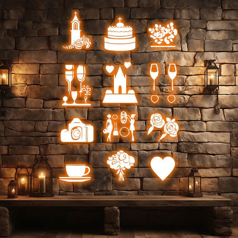 LED Neon signs Festival Props | Castle, Cake, Flower, Camera, Wine Glass Decoration Lights | Suitable for Party, Wedding & Celebration