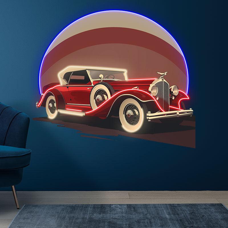 Red Classic Sports Car LED Neon signs | Round Light Background Decorative Lights | Creative Home & Shop Lighting