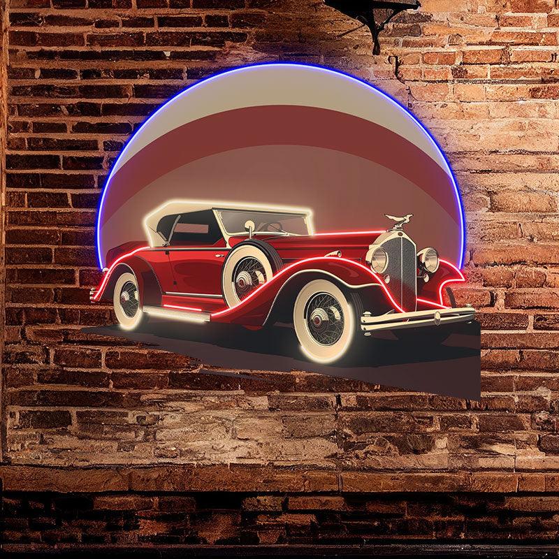 Red Classic Sports Car LED Neon signs | Round Light Background Decorative Lights | Creative Home & Shop Lighting