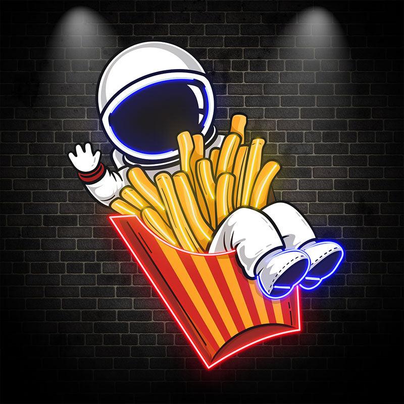 Spaceman Sitting in French Fry Box LED Neon signs | Spiced French Fries Creative Decorative Lights | Fun Home & Shop Lighting