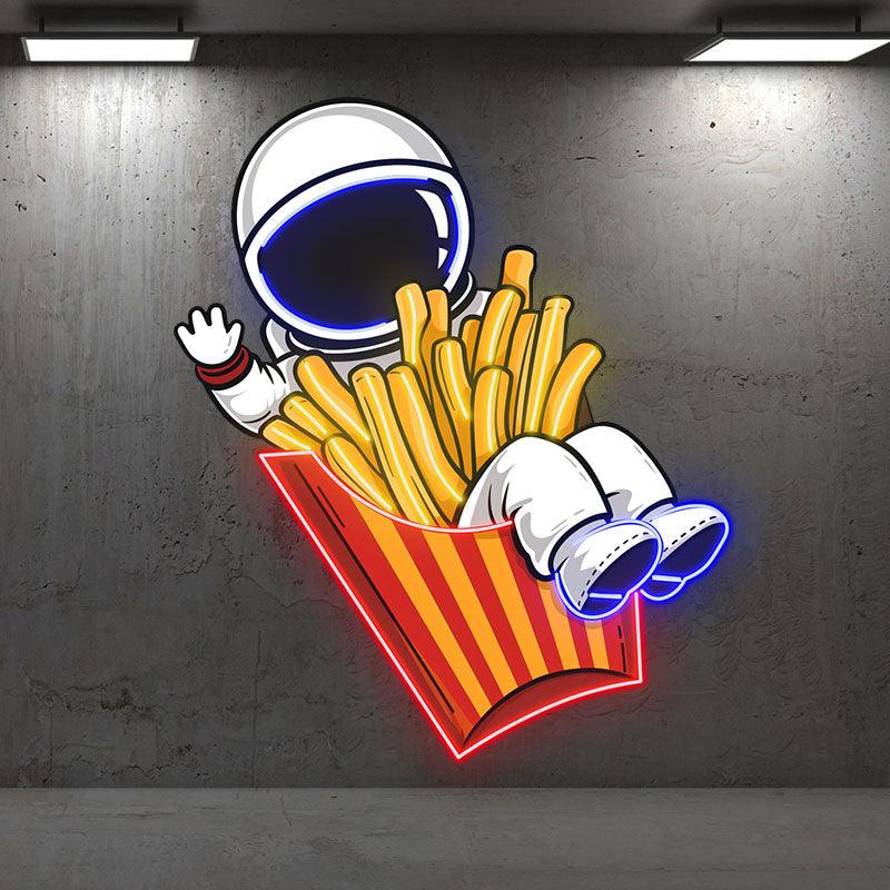 Spaceman Sitting in French Fry Box LED Neon signs | Spiced French Fries Creative Decorative Lights | Fun Home & Shop Lighting
