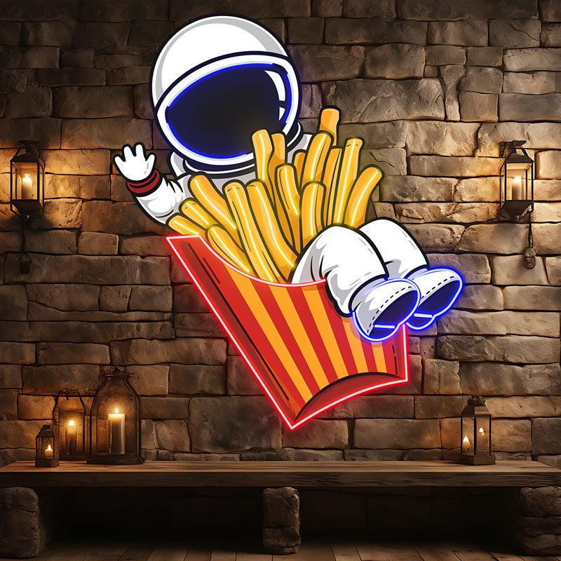 Spaceman Sitting in French Fry Box LED Neon signs | Spiced French Fries Creative Decorative Lights | Fun Home & Shop Lighting