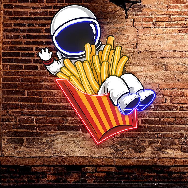 Spaceman Sitting in French Fry Box LED Neon signs | Spiced French Fries Creative Decorative Lights | Fun Home & Shop Lighting