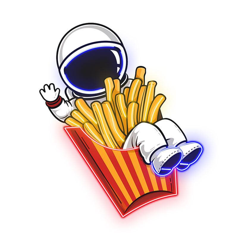 Spaceman Sitting in French Fry Box LED Neon signs | Spiced French Fries Creative Decorative Lights | Fun Home & Shop Lighting