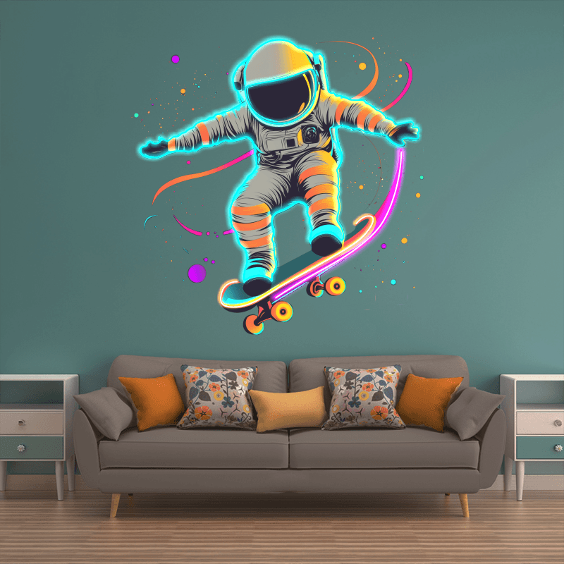 Spaceman Skateboard Jumping Neon signs | LED Decorative Lights | Creative Space Theme Lights | Fun Indoor Decoration