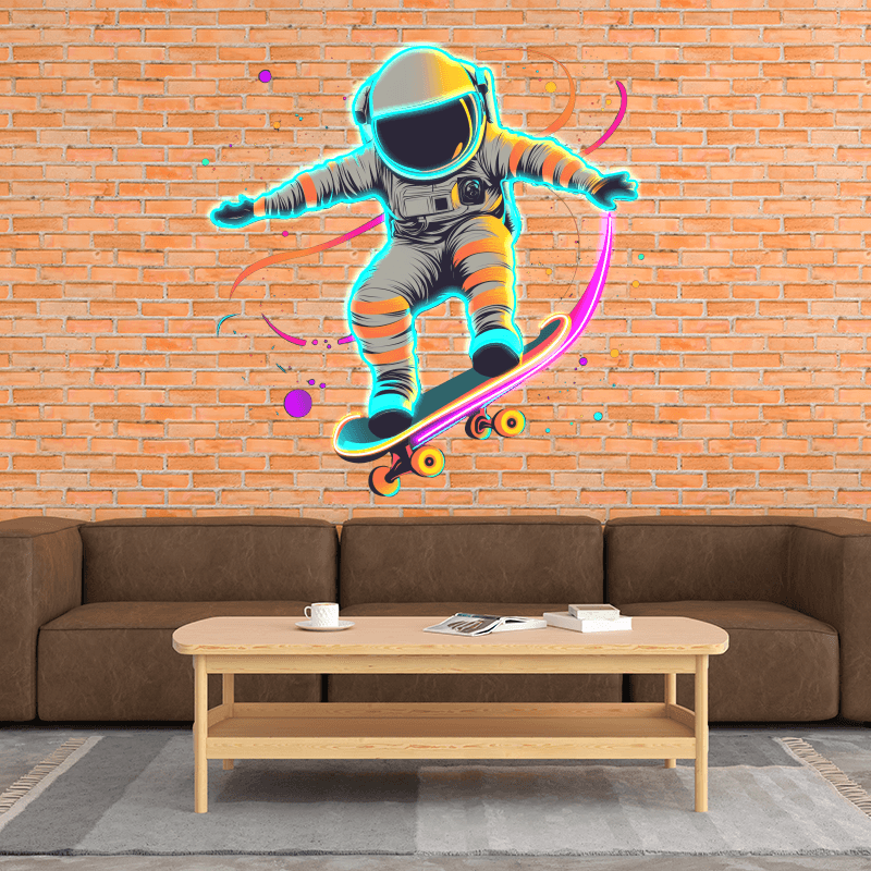 Spaceman Skateboard Jumping Neon signs | LED Decorative Lights | Creative Space Theme Lights | Fun Indoor Decoration