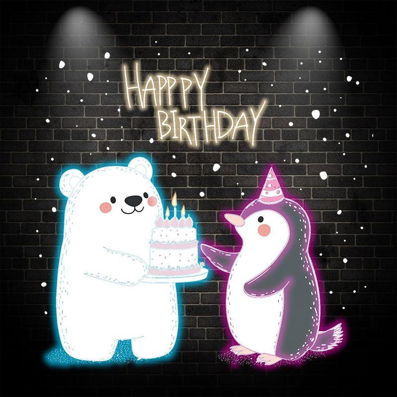 Bear & Bunny Lift Cake Happy Birthday Neon signs | LED Decoration Lights | Cute Birthday Celebration Decoration | Creative Party Favors