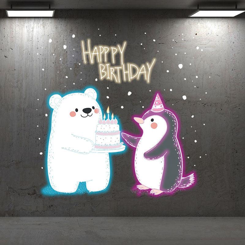 Bear & Bunny Lift Cake Happy Birthday Neon signs | LED Decoration Lights | Cute Birthday Celebration Decoration | Creative Party Favors