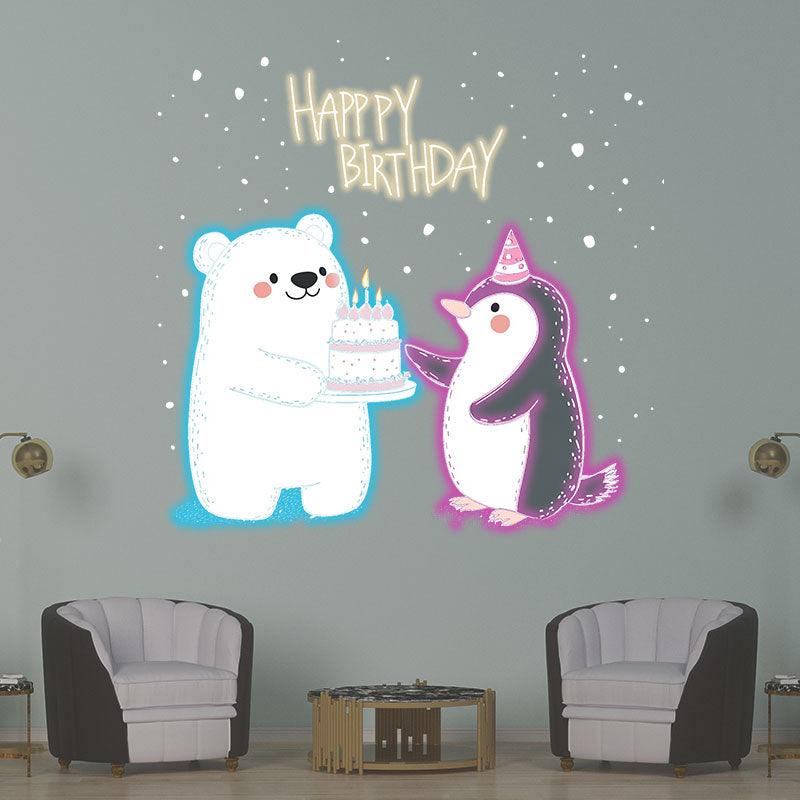 Bear & Bunny Lift Cake Happy Birthday Neon signs | LED Decoration Lights | Cute Birthday Celebration Decoration | Creative Party Favors