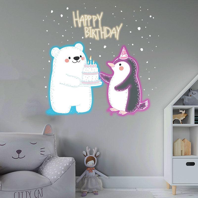 Bear & Bunny Lift Cake Happy Birthday Neon signs | LED Decoration Lights | Cute Birthday Celebration Decoration | Creative Party Favors