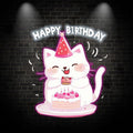 Happy Kitten With Hat Happy Birthday Neon signs | LED Decoration Lights | Cute Birthday Cake Wishing Lights | Creative Party Decoration