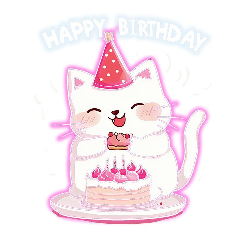 Happy Kitten With Hat Happy Birthday Neon signs | LED Decoration Lights | Cute Birthday Cake Wishing Lights | Creative Party Decoration