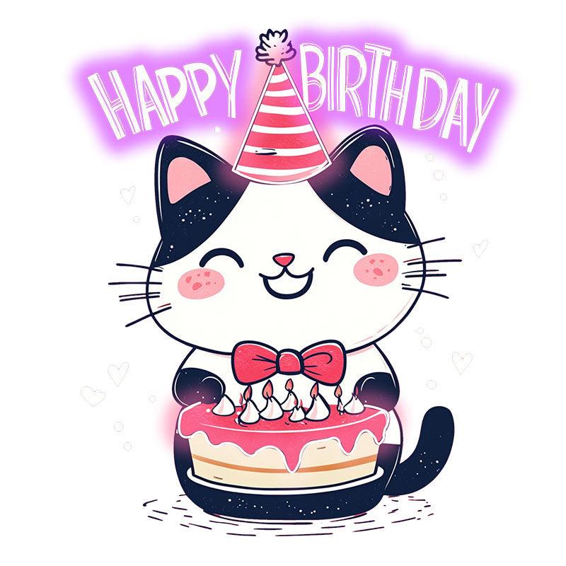 Happy Flower Kitten with Hat Happy Birthday Neon signs | LED Decoration Lights | Cute Cake Wishing Lights | Creative Birthday Party Decoration