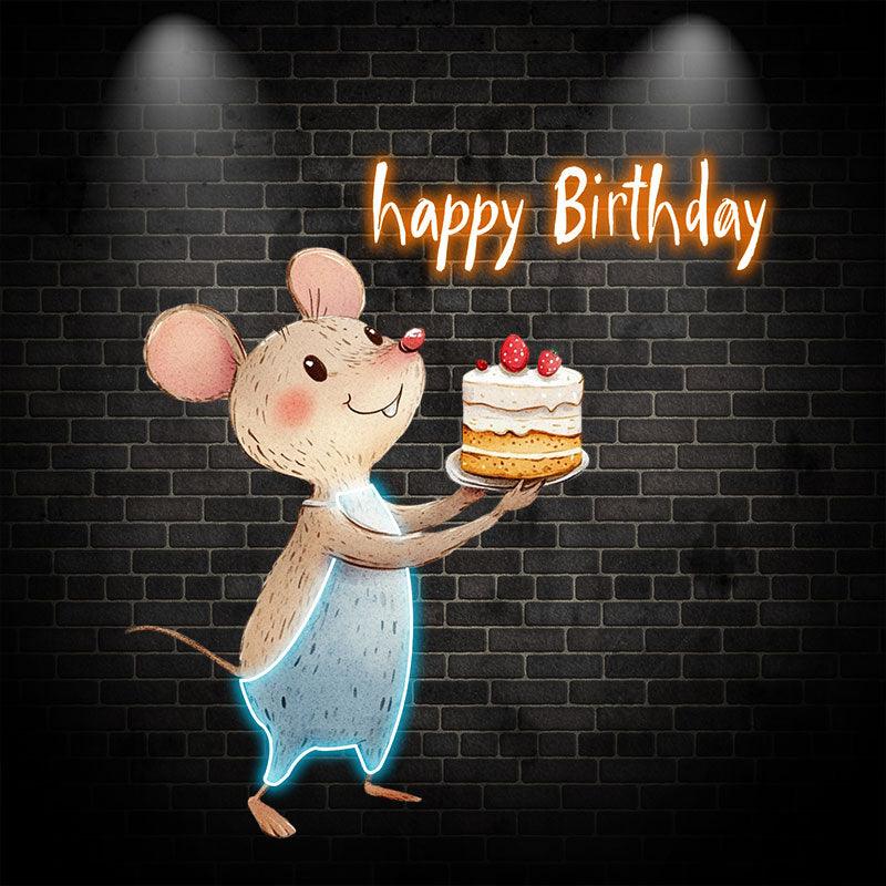 Mouse with cupcake Happy Birthday Neon signs| LED Decoration Lights | Cute Birthday Party Decoration | Creative Gifts