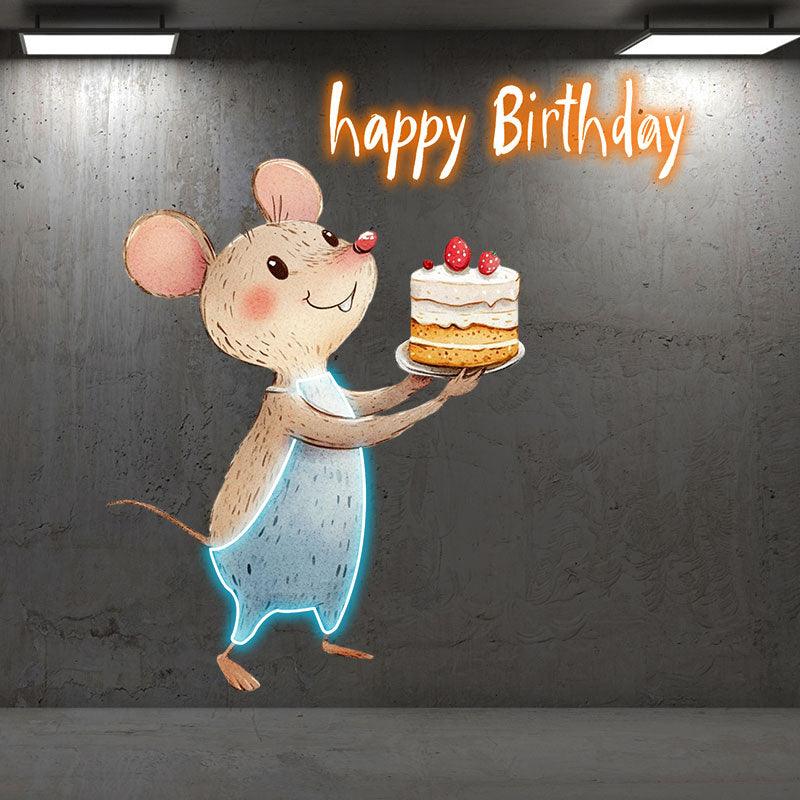 Mouse with cupcake Happy Birthday Neon signs| LED Decoration Lights | Cute Birthday Party Decoration | Creative Gifts