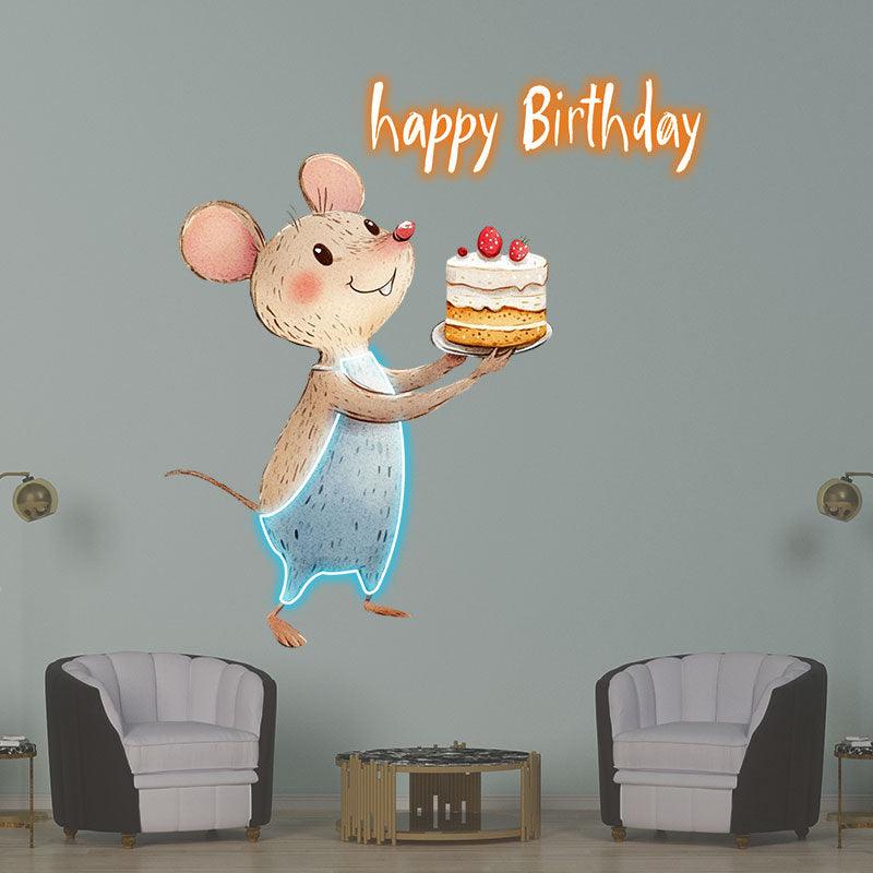 Mouse with cupcake Happy Birthday Neon signs| LED Decoration Lights | Cute Birthday Party Decoration | Creative Gifts
