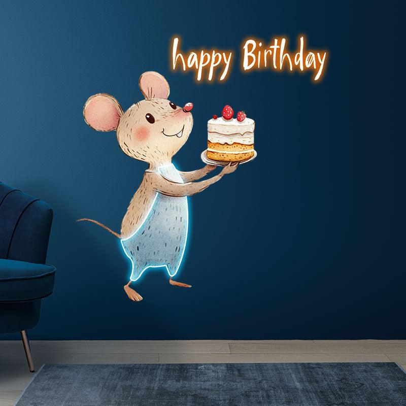 Mouse with cupcake Happy Birthday Neon signs| LED Decoration Lights | Cute Birthday Party Decoration | Creative Gifts