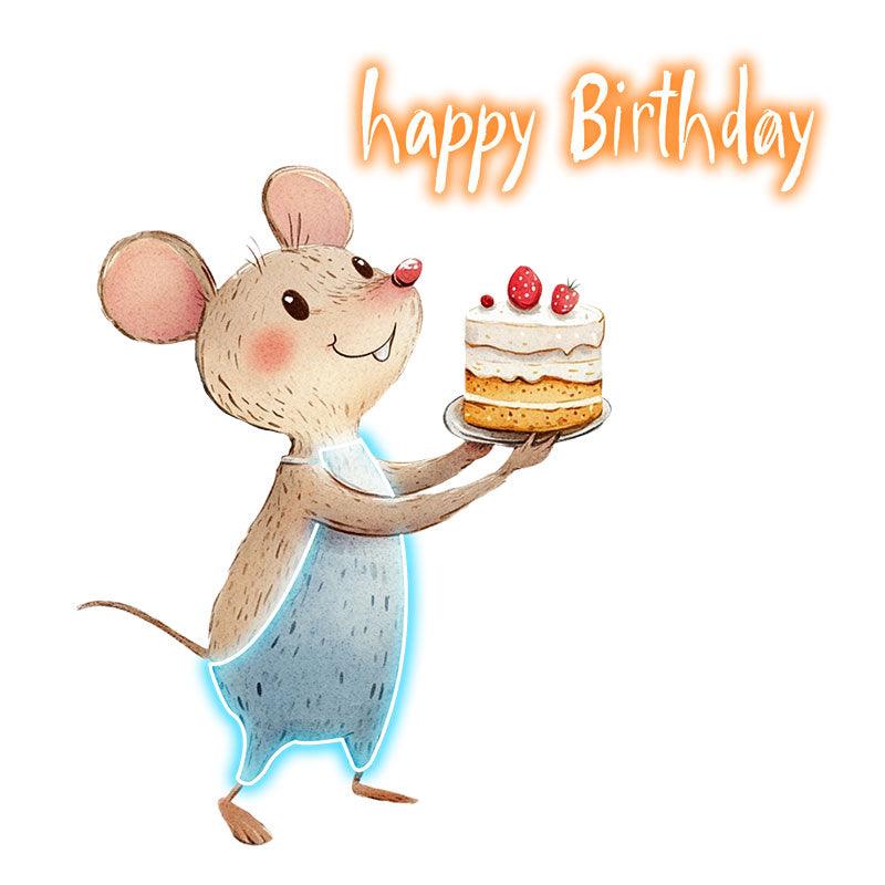 Mouse with cupcake Happy Birthday Neon signs| LED Decoration Lights | Cute Birthday Party Decoration | Creative Gifts