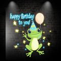 Little Frog with Balloon Birthday Blessing Neon signs | LED Decoration Lights | Cute Birthday Party Decoration | Creative Gifts